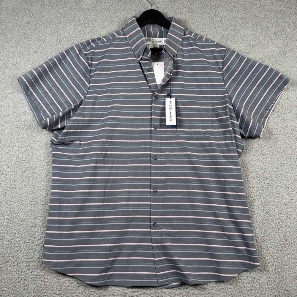 Mizzen + Main Shirt Mens XXL Navy Leeward Havel Button Up Short Sleeve Striped